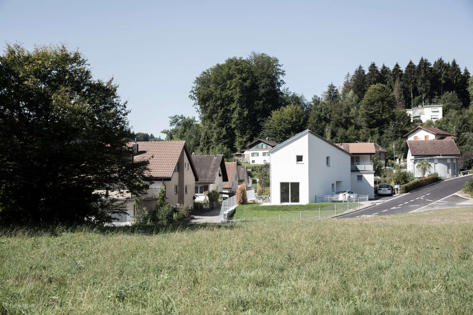 Orlando Architektur Neubau Einfamilienhaus Bolsternbuckstrasse Kollbrunn 1 Stirnfassade