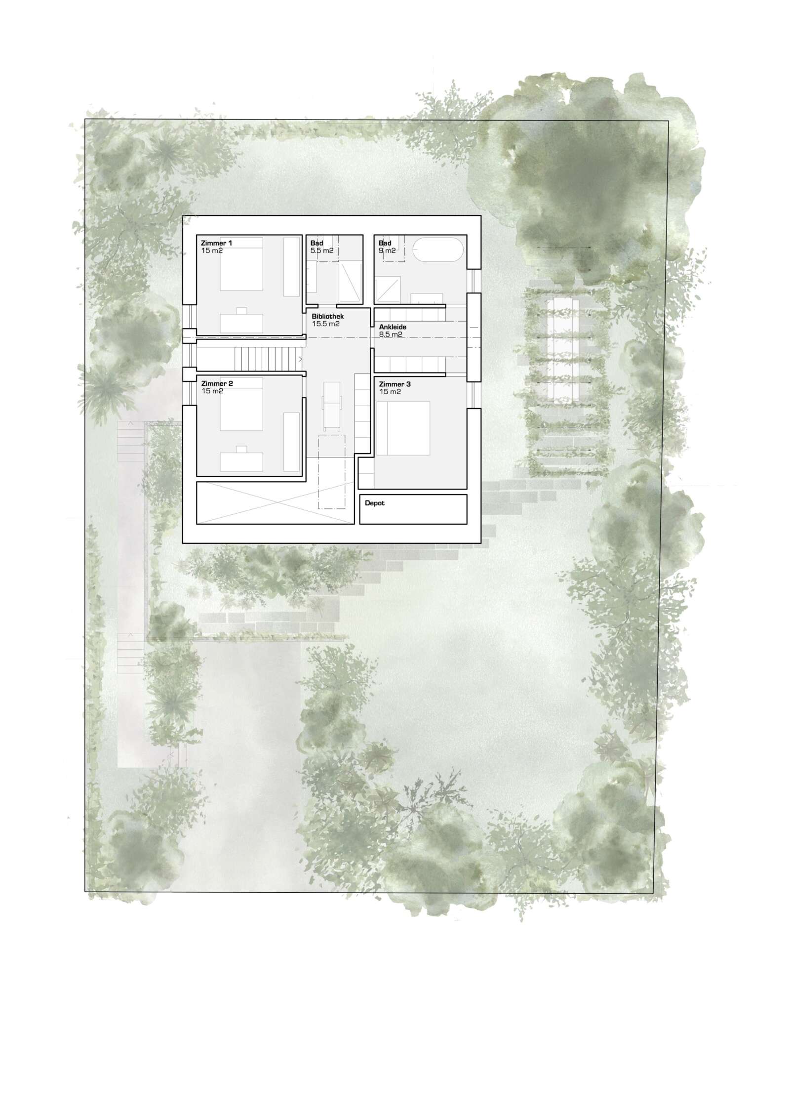 Orlando Architektur Umbau und Erweiterung Einfamilienhaus Haltenstrasse Neftenbach 18 Grundriss Obergeschoss